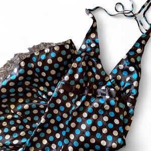 Morgan & Co. Chocolate Dress with Blue and White Dots